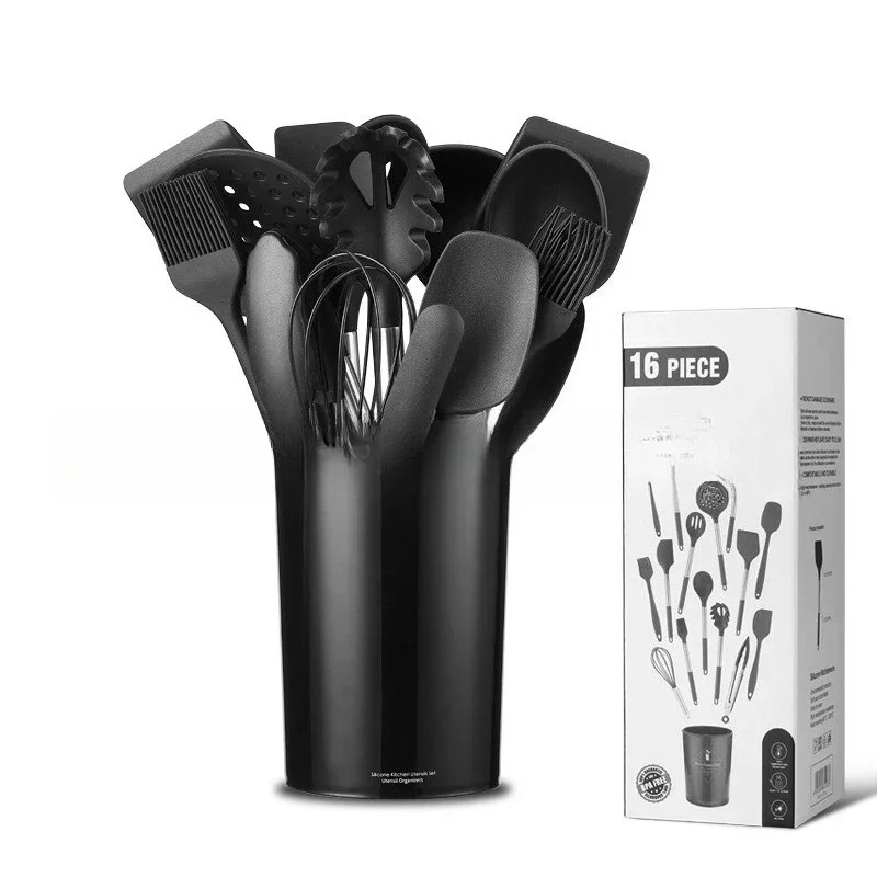 Food Grade Silicone Kitchenware 16-piece Set with Storage Bucket Cooking Scoop Set