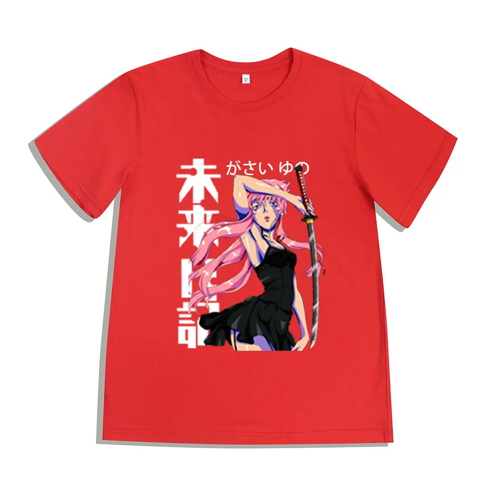 Yuno Gasai Mirai Nikki Tshirts Men Short Sleeve Casual T Shirt Trendy Japan Manga Future Diary T-shirt Pure Cotton Tee Clothing