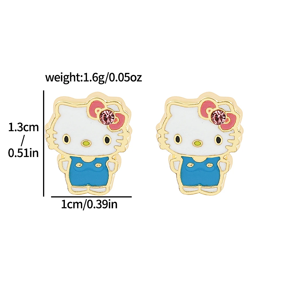 Sanrio Cute Cartoon Hello Kitty Earrings Anime Fashion Gold Color Kitty Cat Ear Stud For Women Girl Jewelry Accessories Gifts