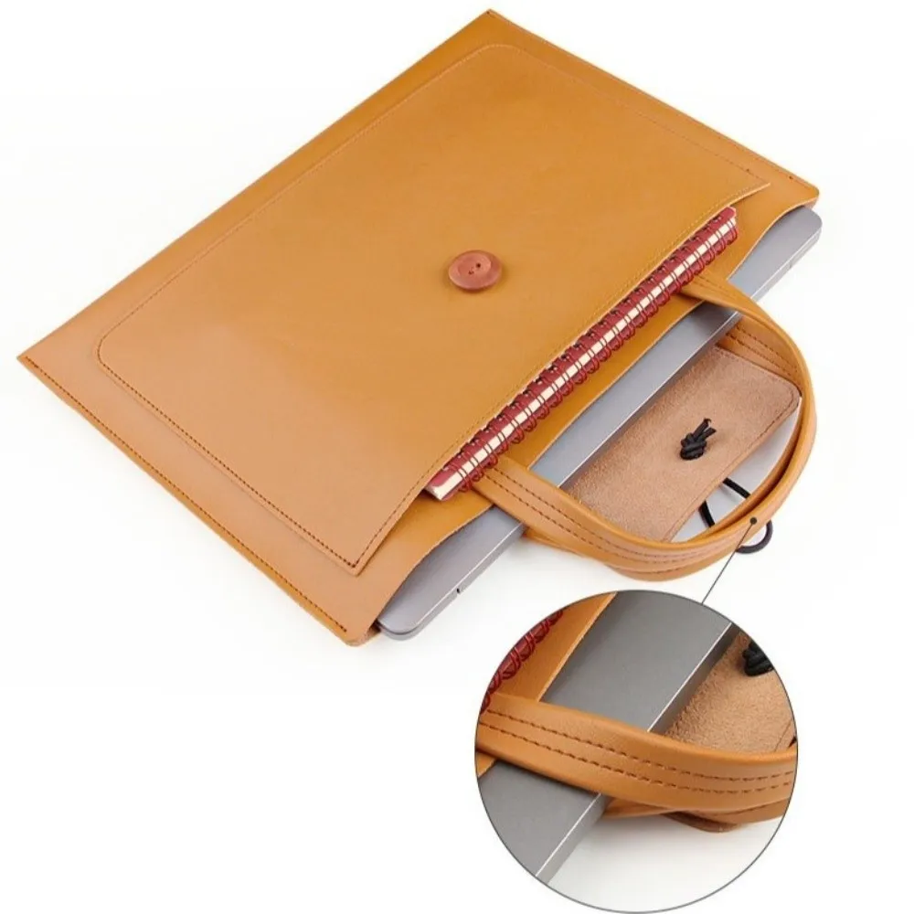 حقيبة كمبيوتر محمول محمولة ذات سعة كبيرة مستطيلة من البولي يوريثان حقيبة محمولة بلون سادة مع جيب تخزين حقيبة واقية حقيبة نسائية #4