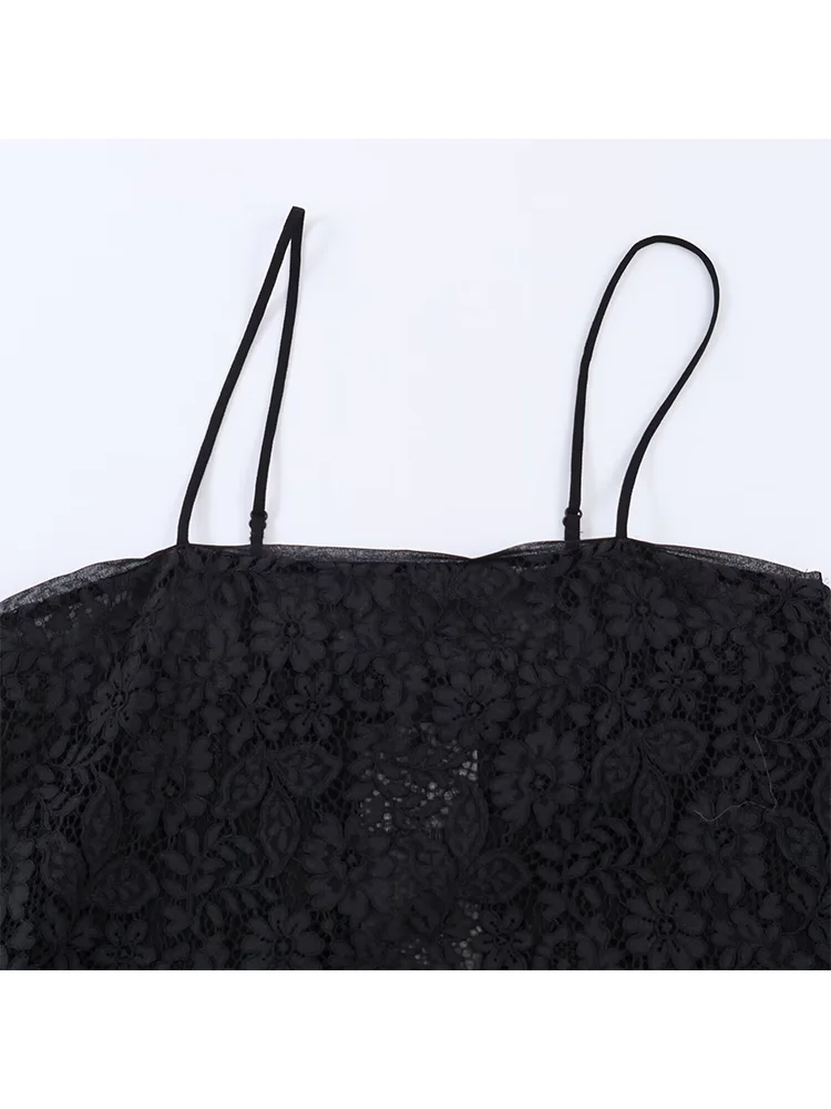 

HH Summer Woman Elegant Sleeveless Sexy Asymmetry Decoration Extended Top Female Versatile Casual Backless Lace Sling Tops