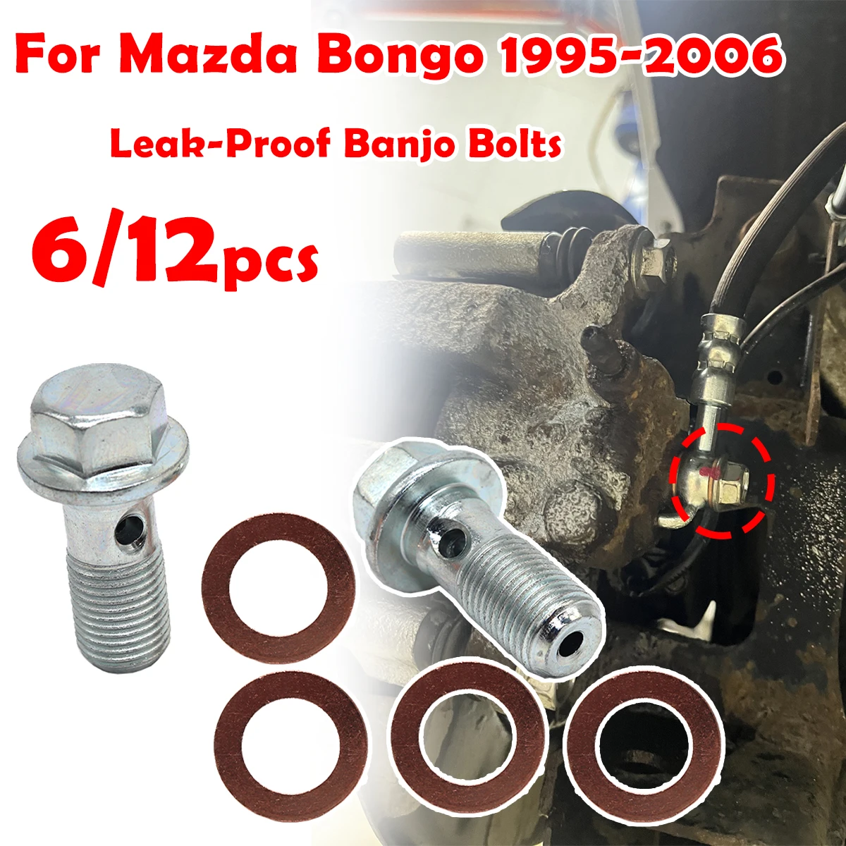 

Front Rear Left Right Caliper Hose Lines Banjo Fittings Bolts Copper Sealing Crush Washers Repair Kit For Mazda Bongo 1995-2006