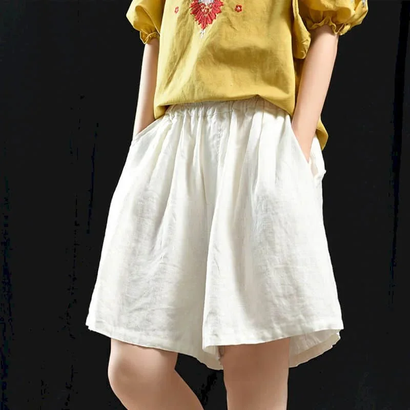 البوب القطن الكتان السراويل النساء الصيف Vintage مرونة الخصر بنطال ذو قصة أرجل واسعة حجم كبير عادية فضفاض المتضخم السراويل النساء الملابس