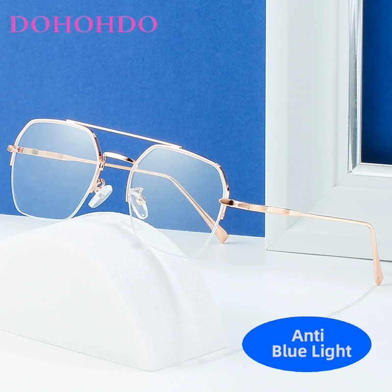 

Small Square Twin Bridge Pilot Anti-Blue Light Glasses Women Men Retro Brand Design Classic Metal Frame Computer Eyeglasses Очки