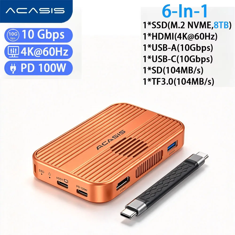 ACASIS 10Gbps M.2 NVMe SSD Enclosure USB C Magnetic Docking Station with Cooling Fan For Iphone18/17/16/15 Pro/Pro Max/Plus Mac