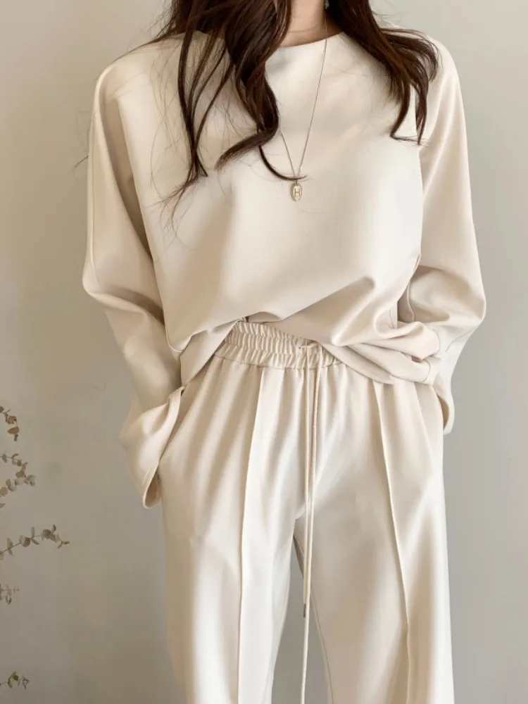 

Шикарные осенне-зимние ленивые брюки круглого цвета Ne Loose Long Sve Top с высокой талией и прямыми штанинами для похудения, широкие повседневные брюки для женщин