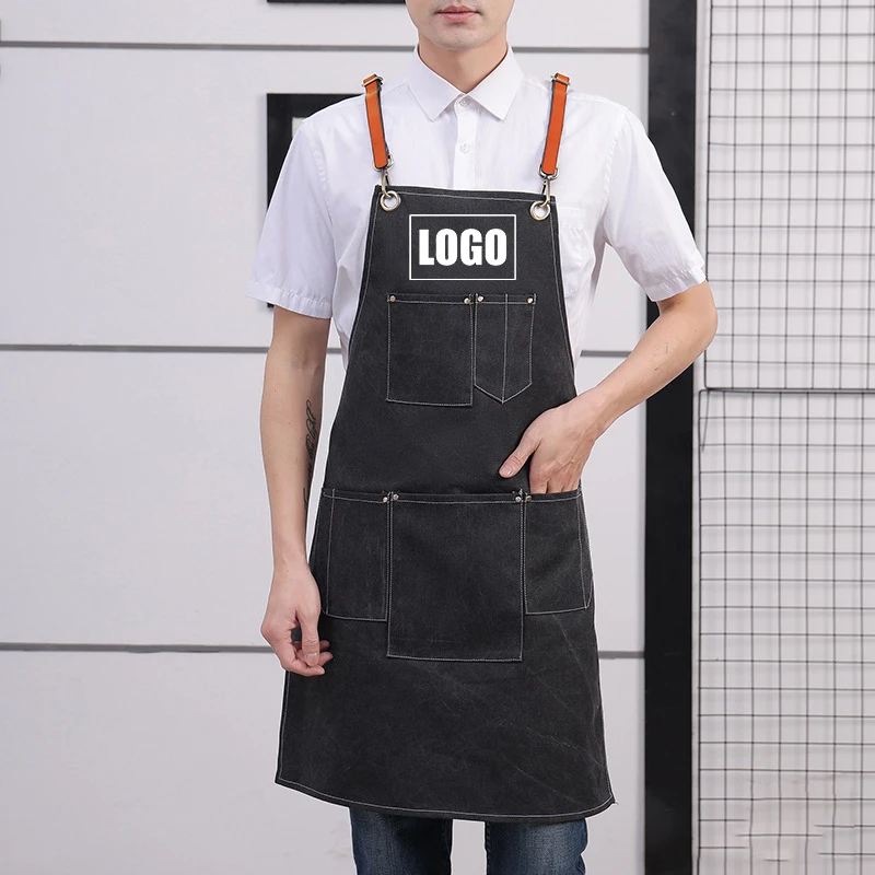 

Custom Embroidery Printing Logo Waterproof Apron Men Women Kitchen Chef Baking Pockets Adult Restaurant Manicurist Nails Apron