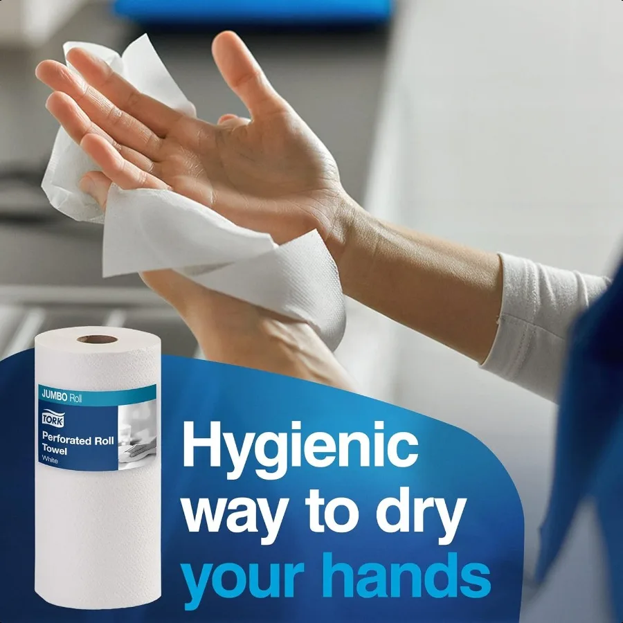 HB1995A Jumbo-Rolle, perforiertes Papierhandtuch, Jumbo-Rolle, weiß, universell, 2-lagig, Karton mit 12 Rollen, 210 pro Rolle, 2 520 Handtücher