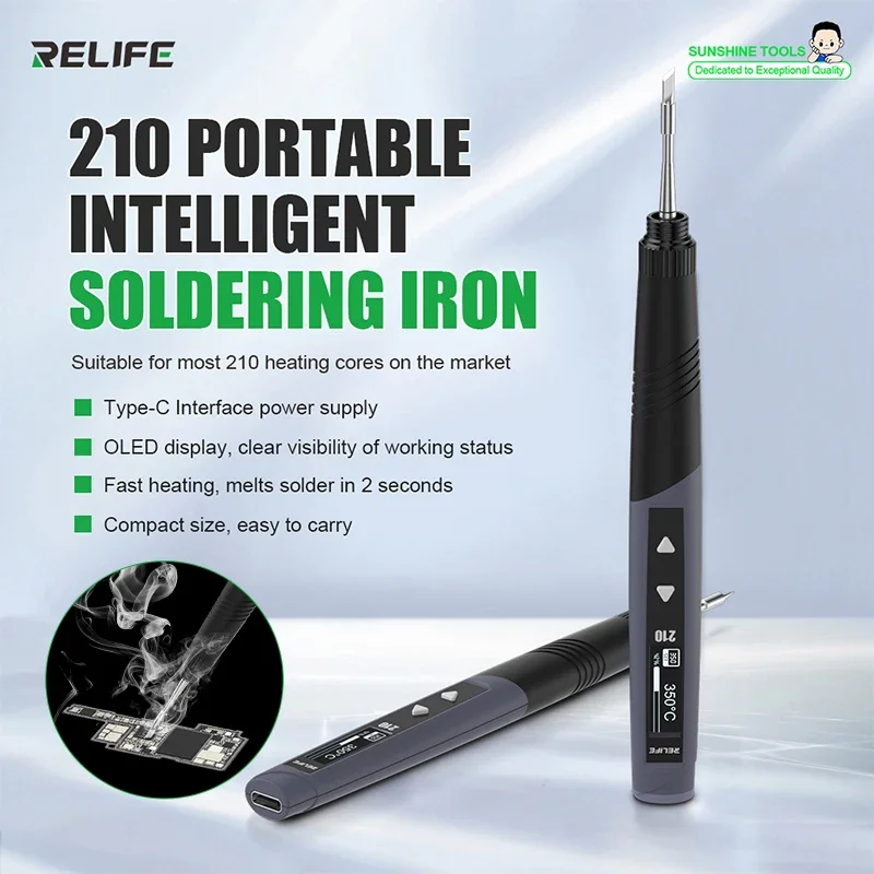 

Портативный интеллектуальный паяльник RELIFE RL-210 с интерфейсом Type-C для большинства 210 нагревательных сердечников на рынке, инструменты для ремонта