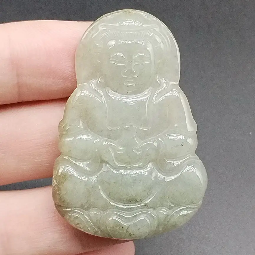 

1pc Oily Green Natural Type A Jade Jadeite Carved Guanyin Kwan Yin God Pendant