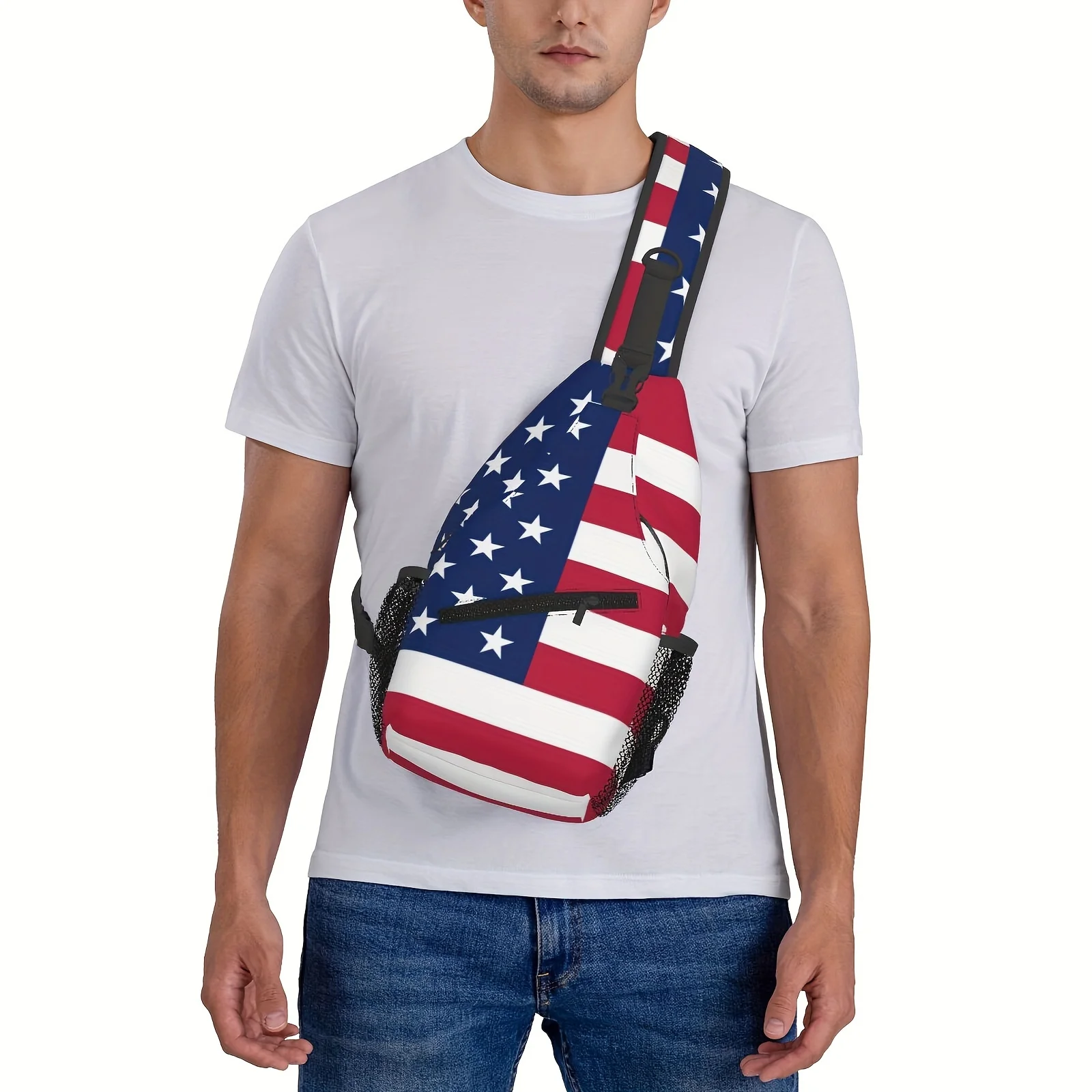 The United States Flag Sling Bag For Women Men Crossbody Backpack Chest Daypack Adjustable Shoulder Bag For Hiking Travel
