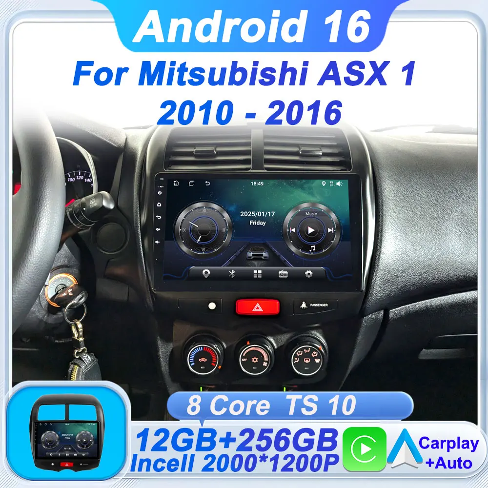

Автомобильный радиоплеер Android 16 для Mitsubishi ASX 1 2010-2016 8-ядерный монитор CarPlay с сенсорным экраном GPS 5G Wi-Fi CPU Android Auto
