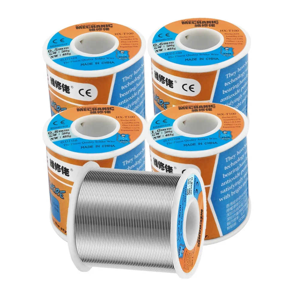 Kawat Las Mekanik HX-T100 500G Kawat Solder Halus 183 ℃ 63% Timah 0.5 0.6 0.8 1.0 1.2 MM Kemurnian Tinggi dengan Kawat Timah Las Rosin