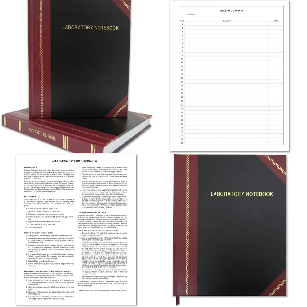 

Профессиональный лабораторный блокнот — 500 страниц, 8x10, линейка, кожа черного и бордового цвета, сшитая секция, сделано в США