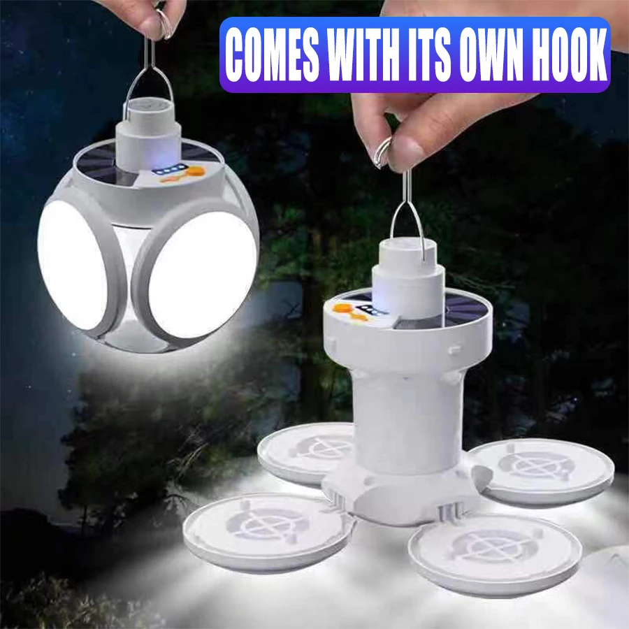 Luz Solar plegable para exteriores, bombilla LED recargable por USB portátil, luces de búsqueda, antorcha de Camping, lámpara de emergencia para cortes de energía