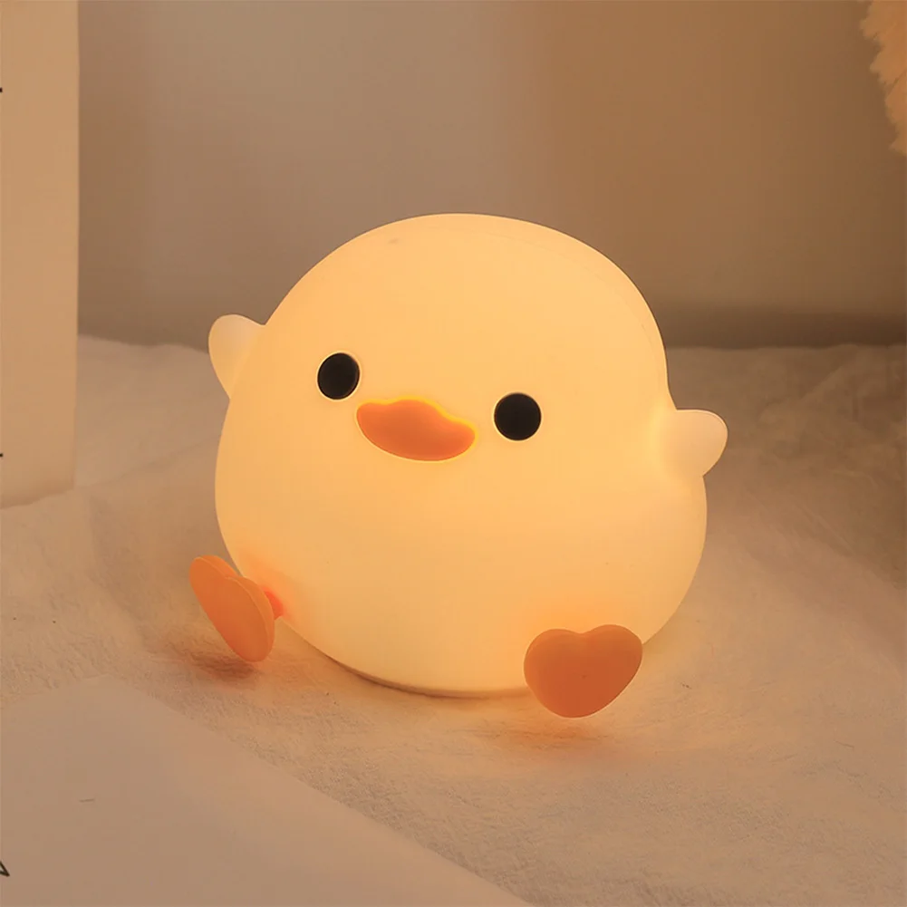 

Silicone Duck Pat Night Light Atmosphere Light Eye Caring Cute Nursery Nightlight 7 Light Colors USB Rechargeable for Desk Decor