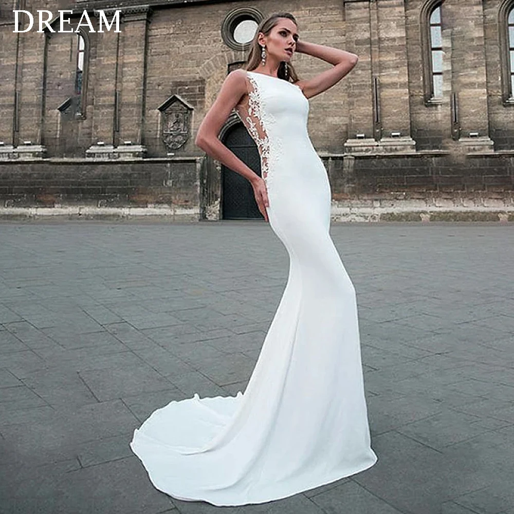 DREAM Elegant Long Mermaid Wedding Dresses Sleeveless Backless Floor-Length Brides Dress Tailor-Made Women Vestidos De Novias