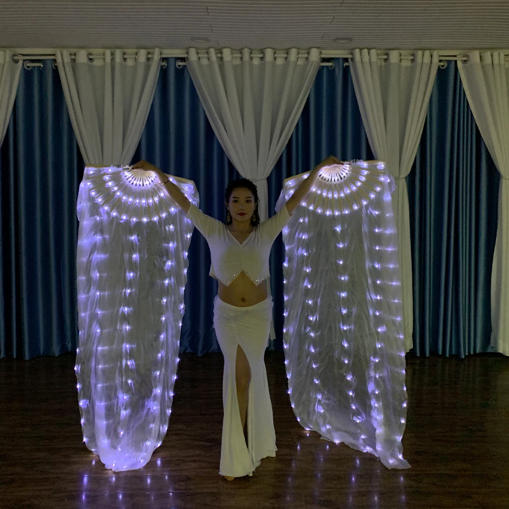 100% Silk Led Light Rainbow Fold Fans Belly Dance Stage Performance Party Cosplay Costume Shows Bar Nightculb Accessorie