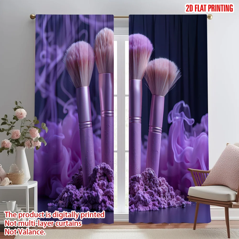

2D flat printing 2pcs Drapes Purple Makeup Brush Set Digital Printed Polyester Drapes Seasonal Party & Holiday Decor for Outdoor