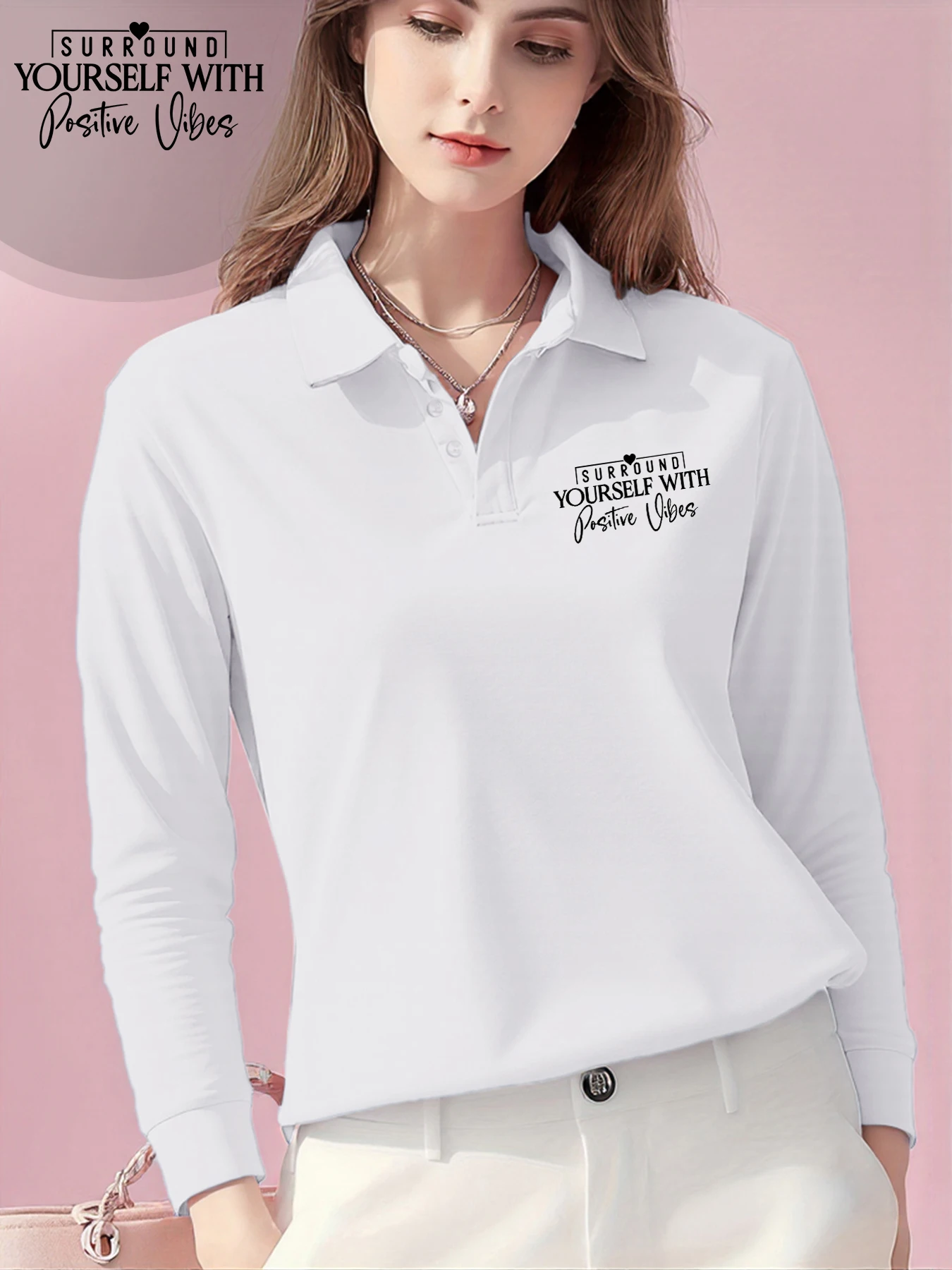 

Женская модная рубашка поло Surround Yourself с позитивным принтом, мягкие рубашки, универсальные повседневные футболки, осенняя уличная одежда