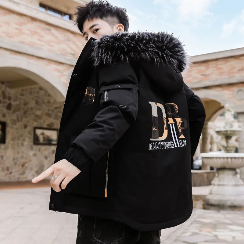 Winter Thick Coat Men Cotton-Padded Coat 2023 New Fashion Youth Parka Cotton-Padded Jacket Winter Fashion Brand Hooded Jacket