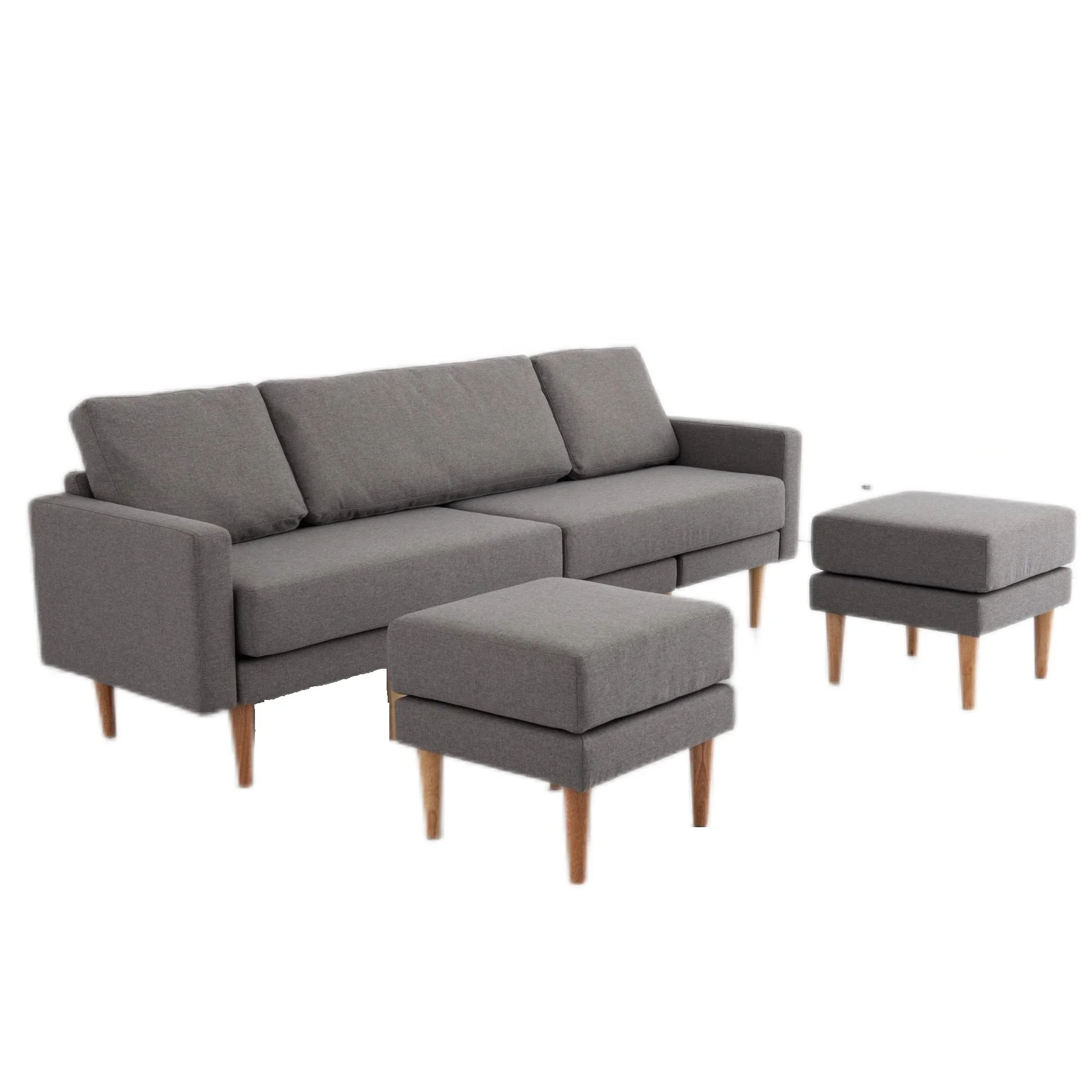 Nisco Modern Living Room Fabric Canape Salon Modern Sofa U Shape Lounge Corner Sofa With Two Ottoman, Grey