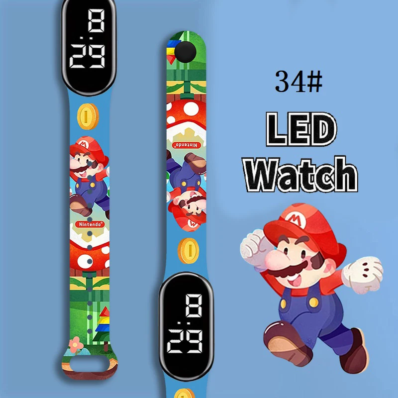 

Super Mario Strap LED Electronic Watch Fashion Colorful Bracelet Touch Waterproof Anime Character Pikachu Educational Children's