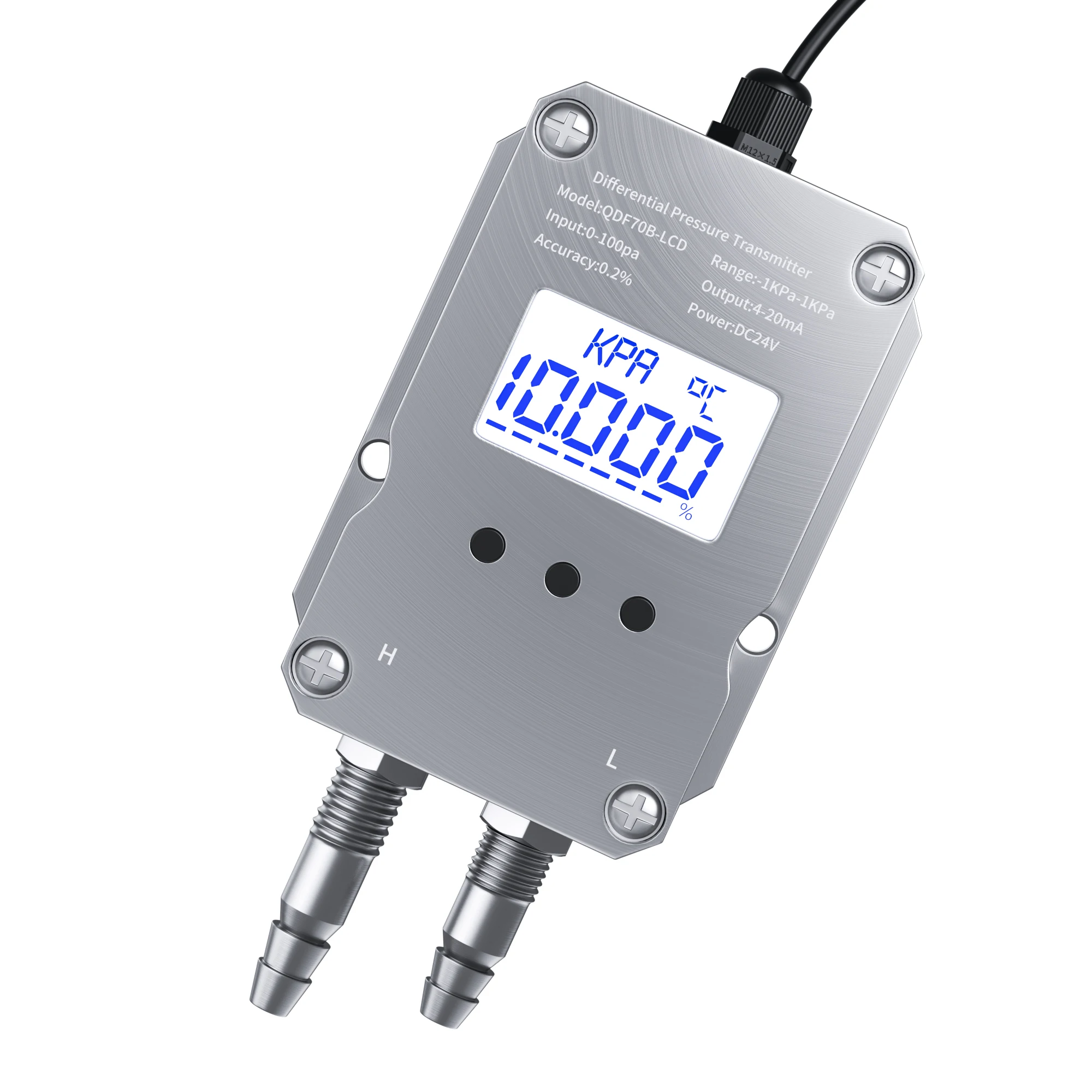 LCD Digital Differential Pressure Transmitter 0-100pa 0-500pa 0-1Kpa 0-2Kpa to 4-20mA 0-10V RS485 Differential Pressure Sensor