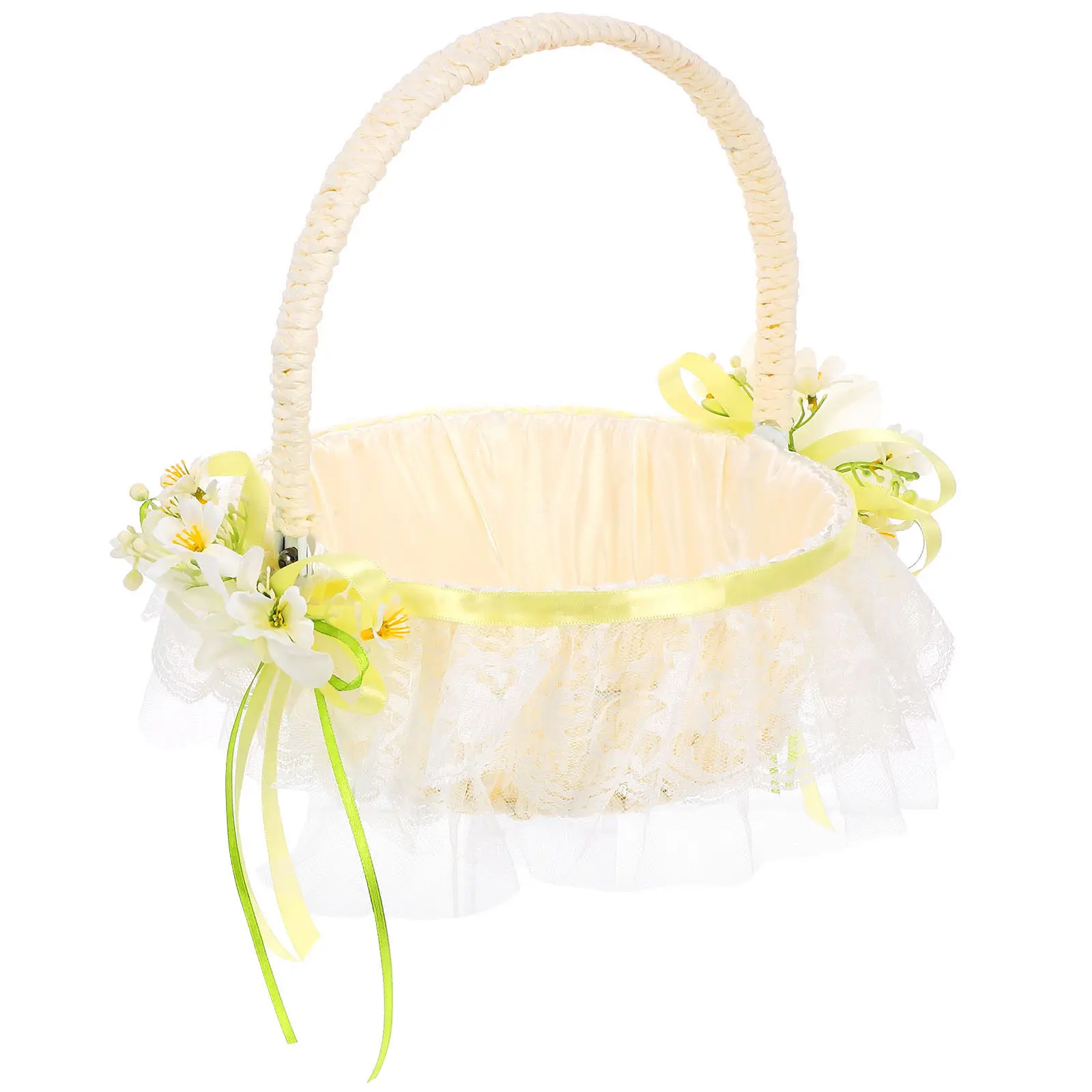Wedding Flower Basket Flower Classic White Cloth Basket Lightweight Portable Handle Ideal for Petals Candies Party
