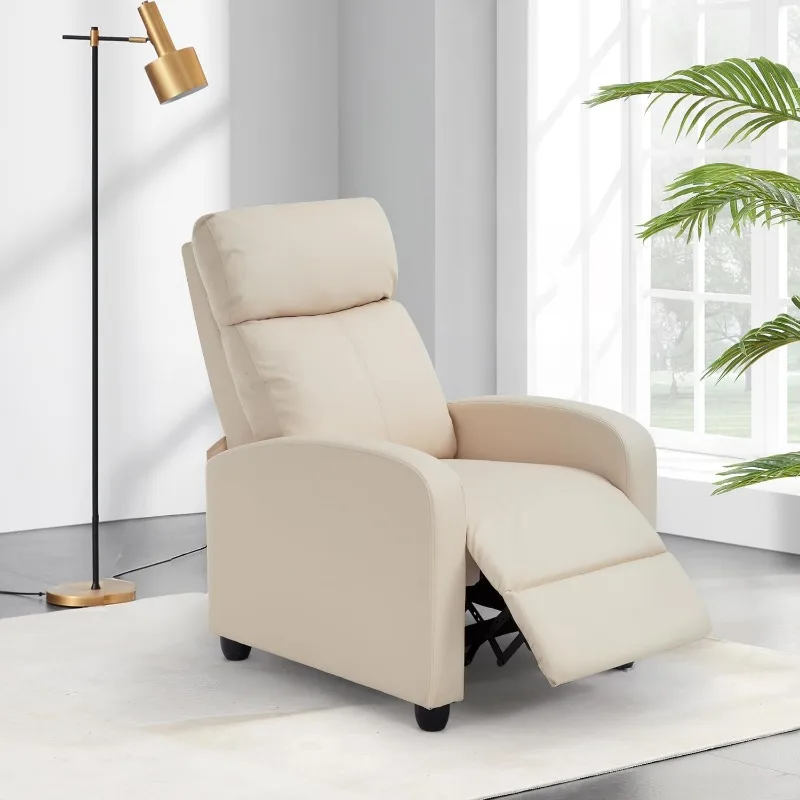 Recliner Chair for Living Room Home Theater Seating Single Reclining Sofa Lounge with Padded Seat Backrest (Beige)