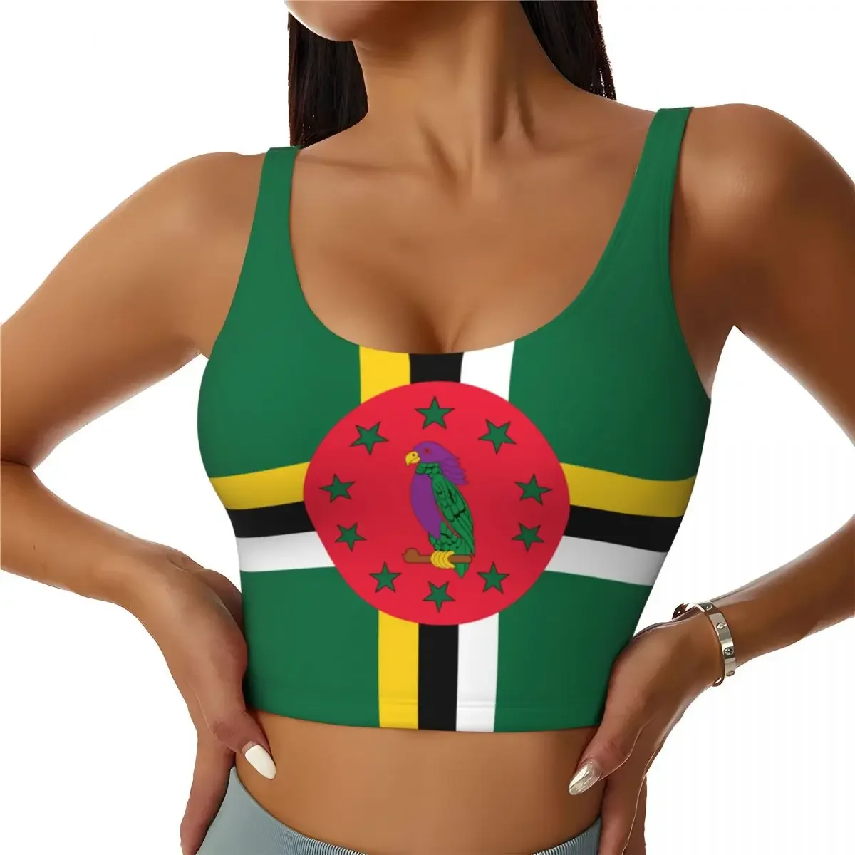 

Women Sexy Sports Vest Dominica Flag Female Streetwear Sport Lingerie Tee Crop Top