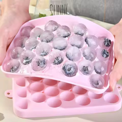 25 Grids Silicone Ice Grid Ball Ice Cube Mold with Cover Ice Storage Box Easy to Demould Bar Home Party Kitchen Tools