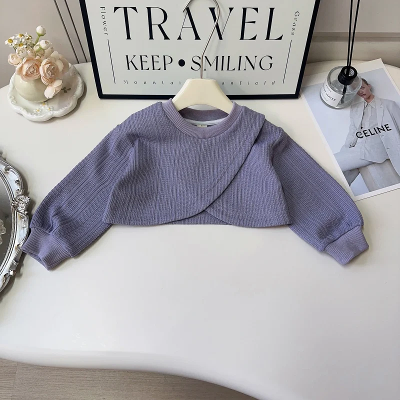 

Girls Sweet Set Spring and Autumn New Shawl Coat Sleeveless Shirt Vest Skirt Two-piece Set