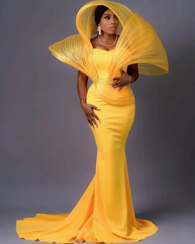 Gelbe lange Ballkleider für schwarze Mädchen, Meerjungfrau-Stil, herzförmig, amerikanisch-afrikanische Abendkleider, Geburtstagsparty-Robe, individuell gestaltet