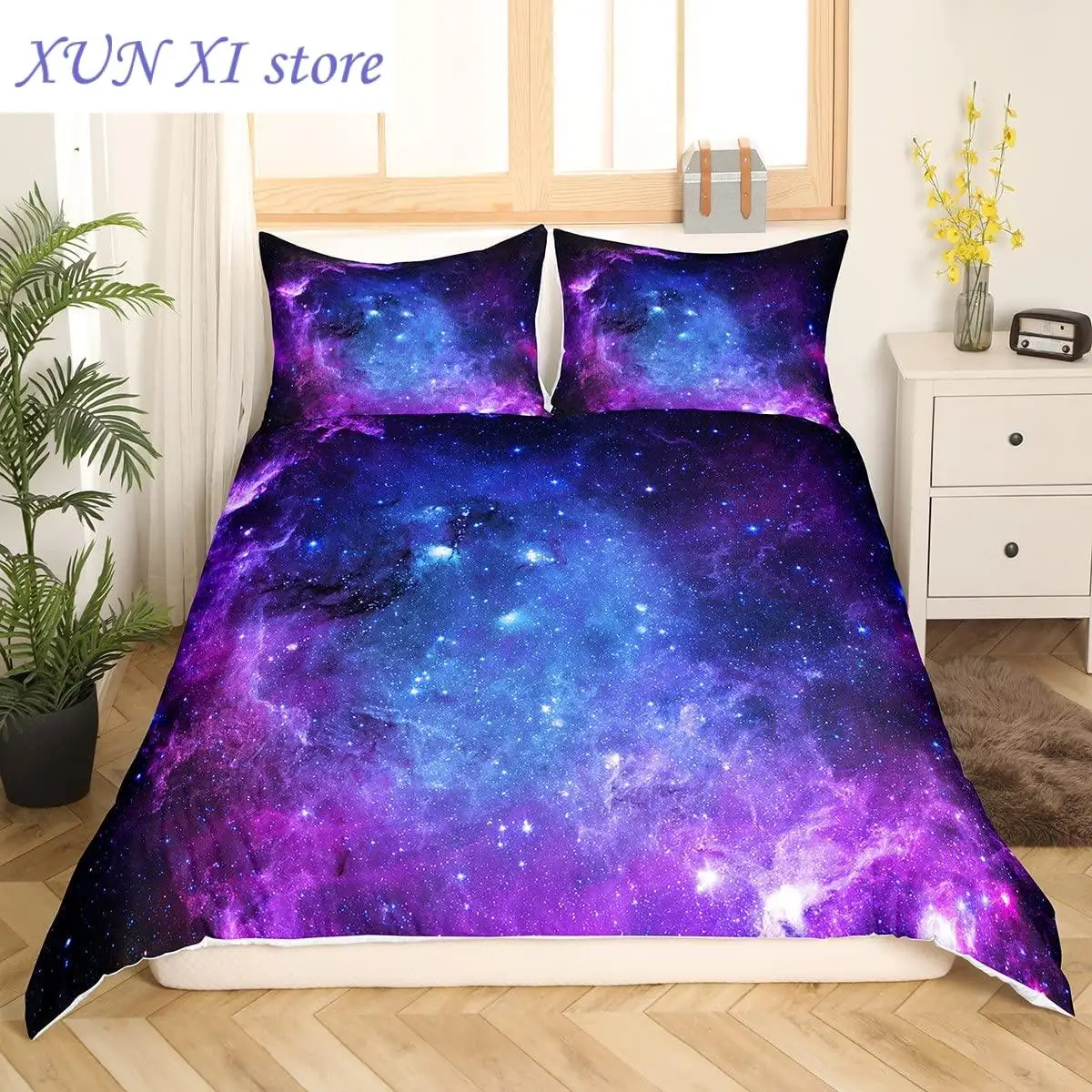 New Duvet Cover Set for Teen Kids Starry Sky Bedding Set Comforter Cover with Pillowcase Soft Microfiber Zipper Design