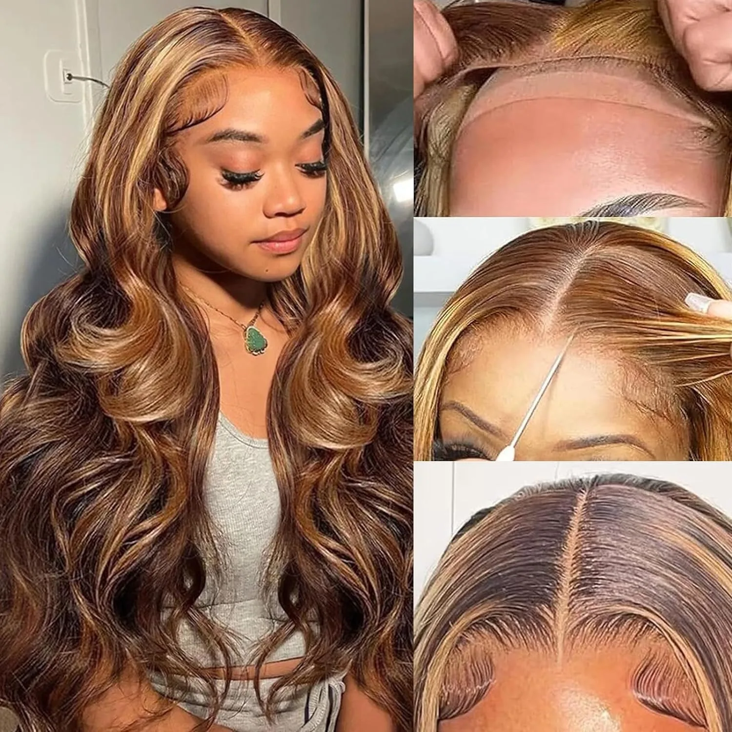 

Wear and Go Glueless Wigs Human Hair Pre Cut 5x5 HD Lace Closure Wigs 180% Highlight Ombre Lace Front Wigs 4/27 Honey Blonde Wig