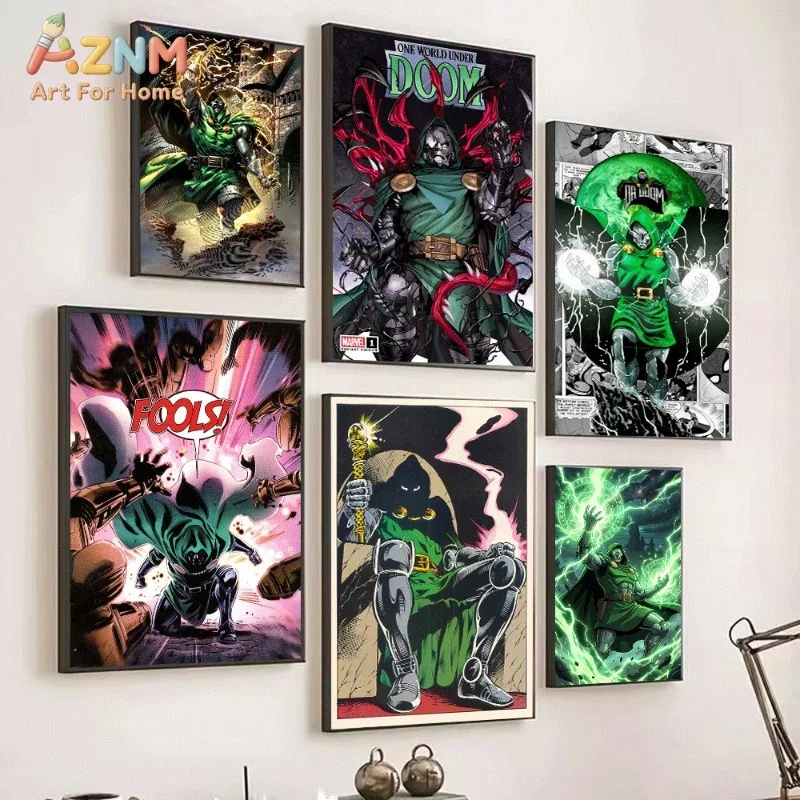 Castle Background Green Lightning Doctor Doom Comic Canvas Wall Art No Frame Super Villain Print Poster for Living Room Bedroom