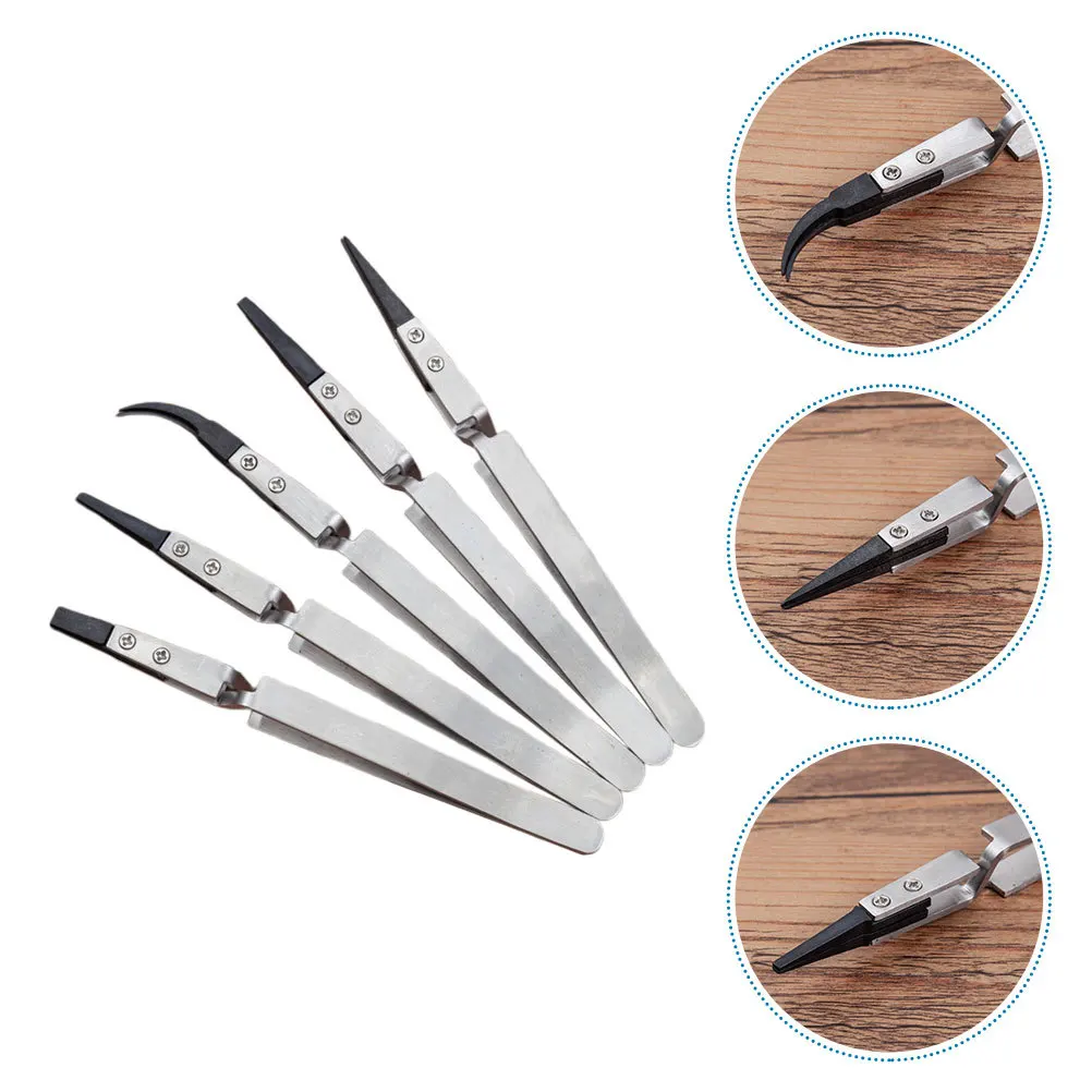 

5Pcs Electronic Ceramic Tweezer Set Precision Heat Resistant Non-Magnetic Insulation Tweezers for High Temperature Application
