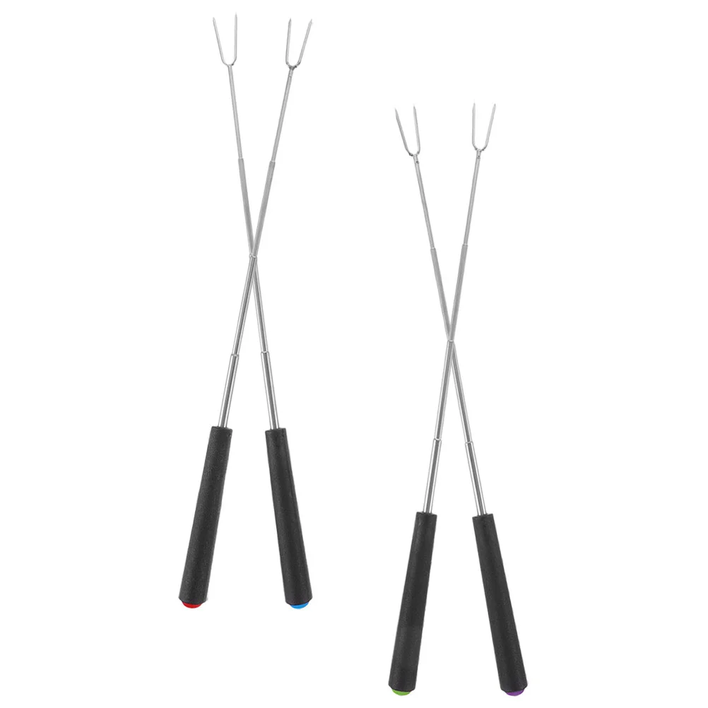 4 Pcs Telescopic Barbecue Fork Kabob Sticks Roasting Marshmallow Fire Pit