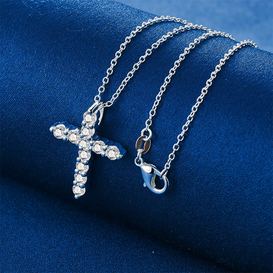 925 sterling silver 16-30 inch exquisite cross zircon pendant necklace for women's fashion wedding accessories, jewelry gifts view 3