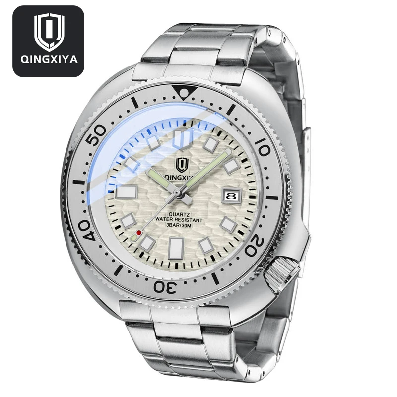 QINGXIYA Brand New Luxury Stainless Steel Quartz Watch for Men Waterproof Luminous Date Fashion Male Wristwatch Reloj Hombre