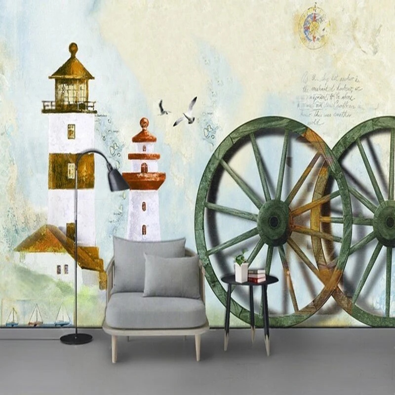 

Nordic retro and nostalgic Mediterranean lighthouse TV luxurious home decoration bedroom background wall decorative painting