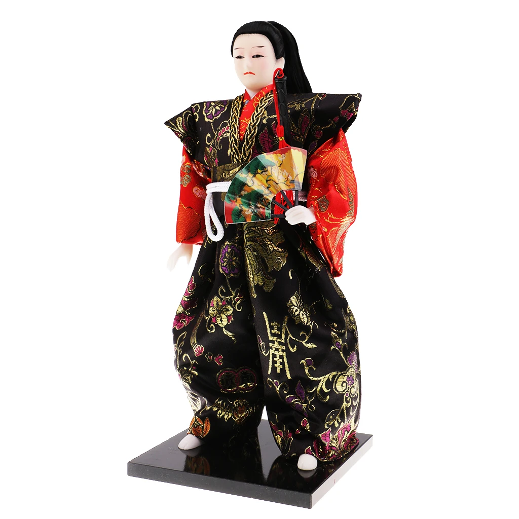 Japanese Samurai Doll Traditional Arts Crafts Silk Costume Japanese Miniatures for Decorative Gift