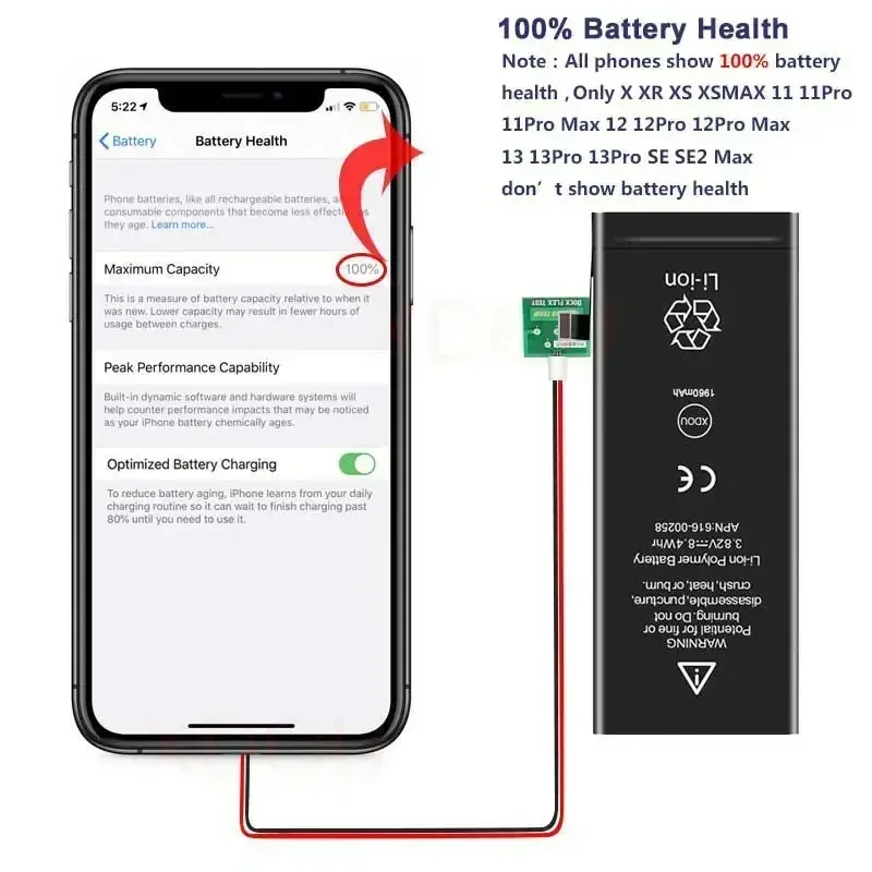 Replacement Battery for Apple IPhone 5S SE 6 6S 7 8 Plus X XS MAX XR 11 12 13 14 Li-polymer Built-in Lithium Battery with Tools