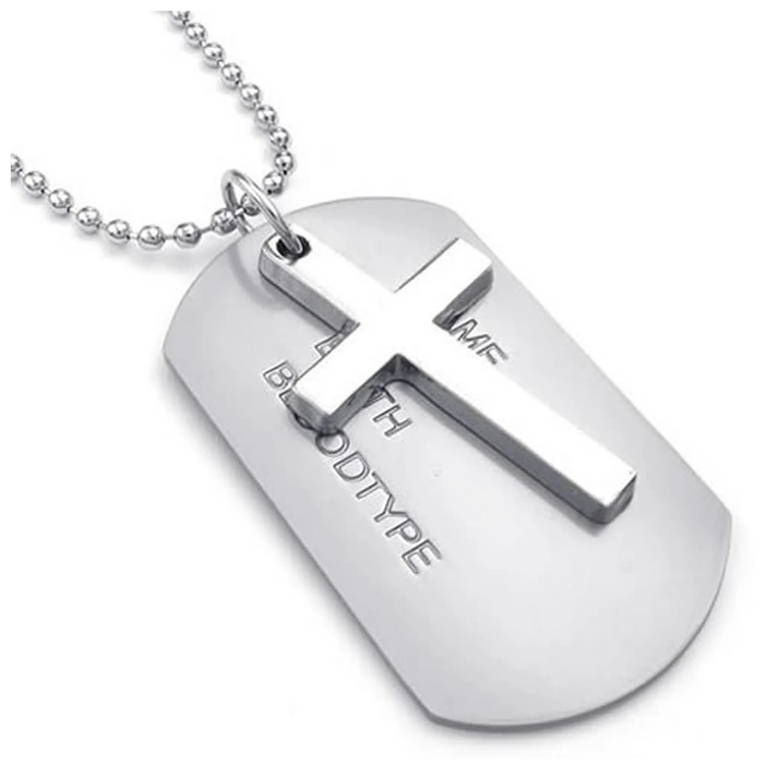 Jewelry Men's Necklace, Army Style Cross Tags Dog Tag Alloy Pendant with 68cm Chain, silver