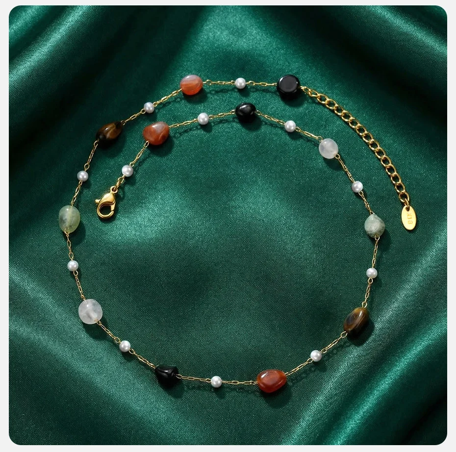 Vnox Minimalistische Halskette mit Imitationsperlen und Natursteinen, Sommerlicher Neuer Stil, Unregelmäßiges Design, Schlüsselbeinkette, Feiner Schmuck – Detail 6
