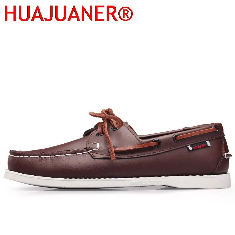 HUAJUANER 2023 Spring Solid Men\'s Boat Footwear Fashion Leather Loafers Slip On&Lace Up Casual Shoes Man Comfortable Lazy Shoes