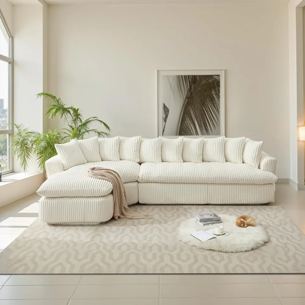 

127'' Cloud Sectional Sofa Couch, L Shaped Curved Cloud Sofa, Large Corduroy Couch for Apartments, Living Room Sets, Beige