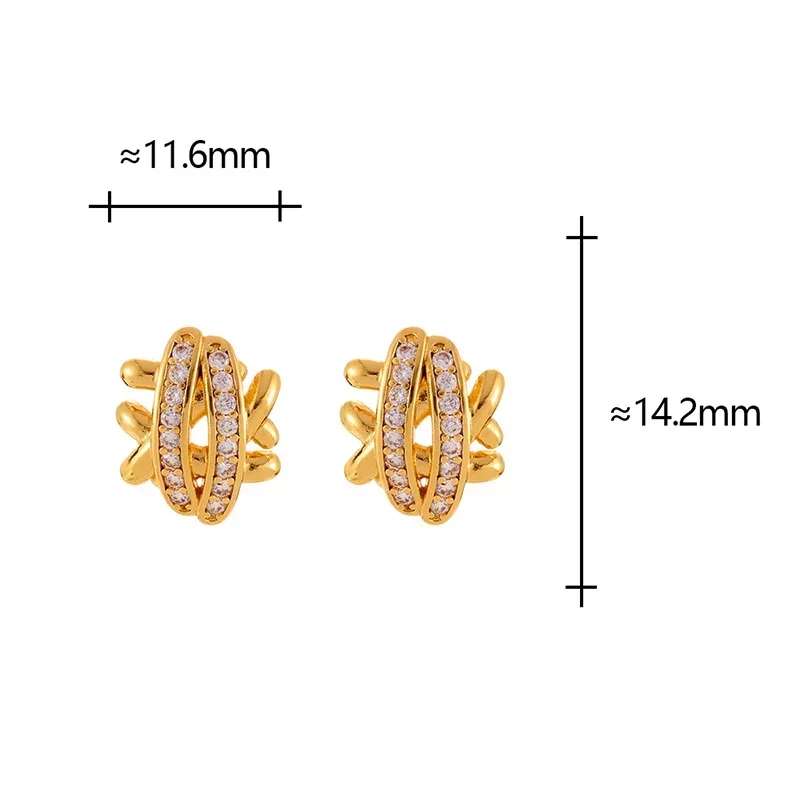 

Real 925 Sterling Silver 18K Gold Zircon Geometric Stud Earrings for Women Personality Trendy Fine Jewelry Accessories