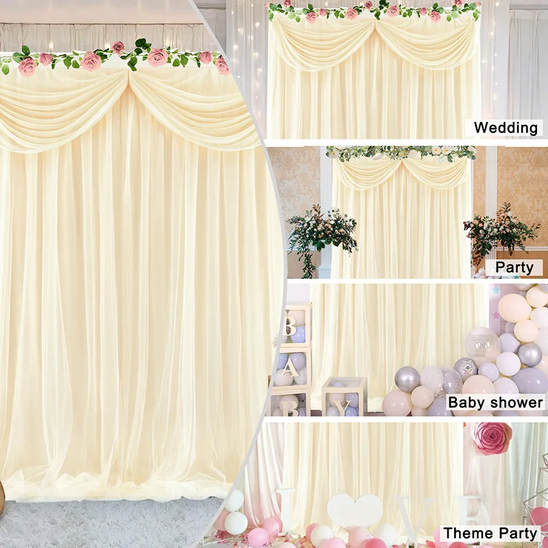 

Double Layers Ice Silk With Swag Drape For Wedding Backdrop Curtain Stage Background Photo Booth Birthday Event Party Decoration